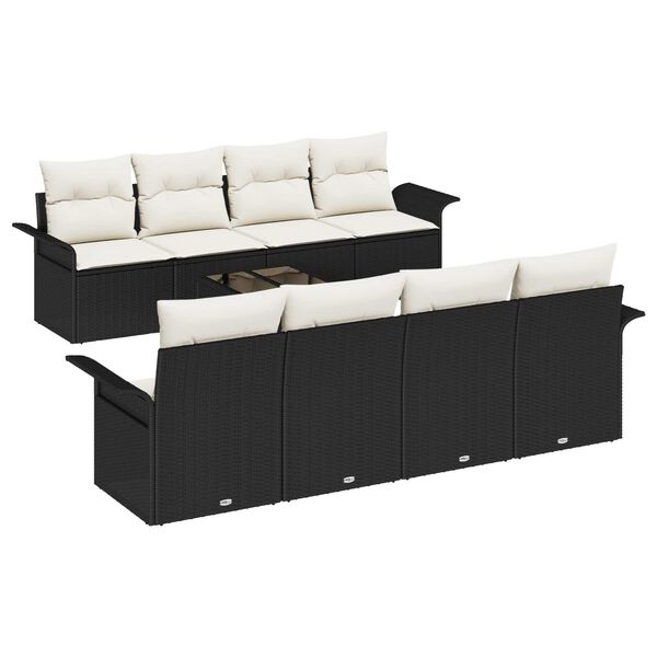 vidaXL Gartensofa-set mit Kissen 9 pcs Schwarz Poly-Rattan