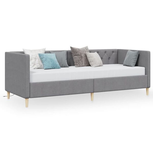 vidaXL Tagesbett mit Matratze USB Hellgrau Stoff 90x200 cm