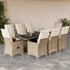 vidaXL 9-tlg. Garten-Essgruppe mit Kissen Beige Poly Rattan