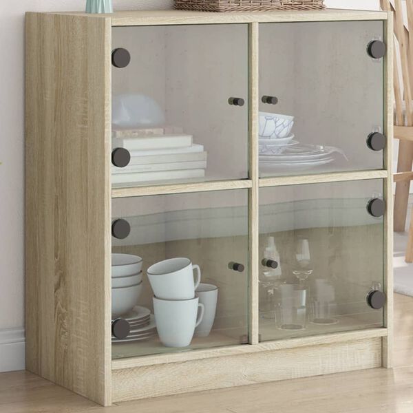 vidaXL Beistellschrank mit Glast&uuml;ren Sonoma-Eiche 68x37x75,5 cm