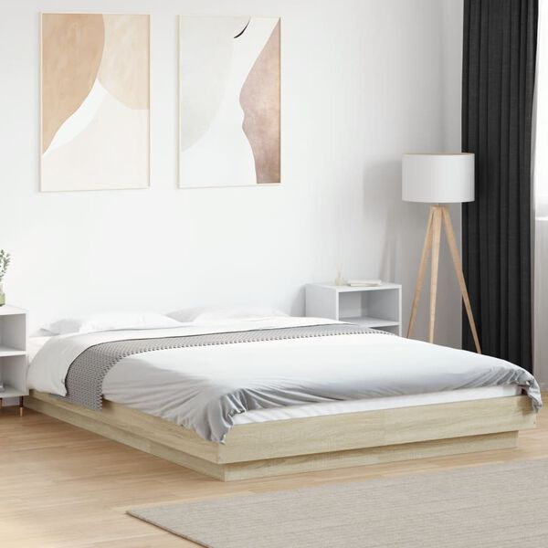 vidaXL Bettgestell mit LED Sonoma-Eiche 140x190 cm Holzwerkstoff