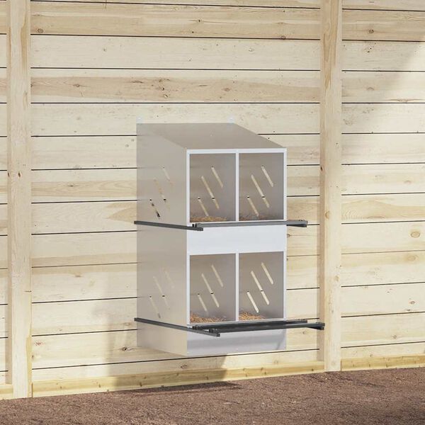vidaXL H&uuml;hner-Nistkasten mit 4 F&auml;chern Verzinktes Silber Metall