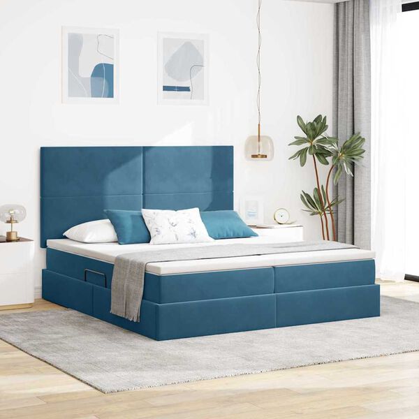 vidaXL Aufbewahrungsbett mit Matratze Dunkelblau 200 x 200 cm Samt