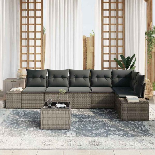 vidaXL Gartensofa-set mit Kissen 7 pcs Grau Poly-Rattan