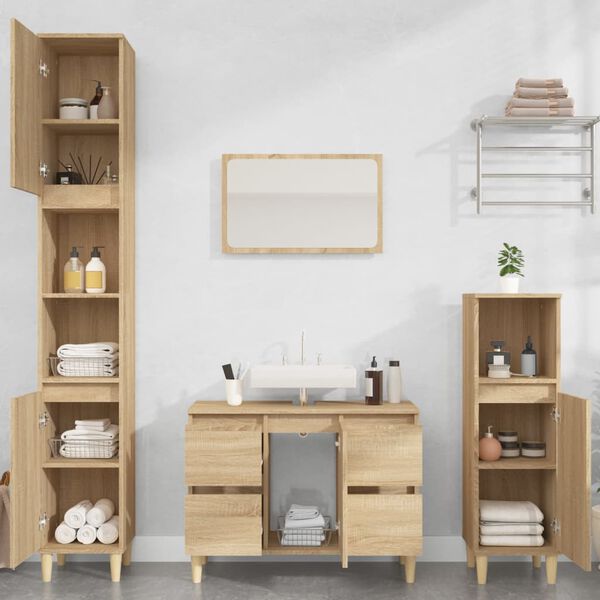 vidaXL Waschbeckenunterschrank Sonoma-Eiche 80x33x60 cm Holzwerkstoff