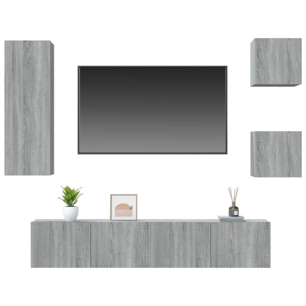 vidaXL 5-tlg. TV-Schrank-Set Grau Sonoma Holzwerkstoff