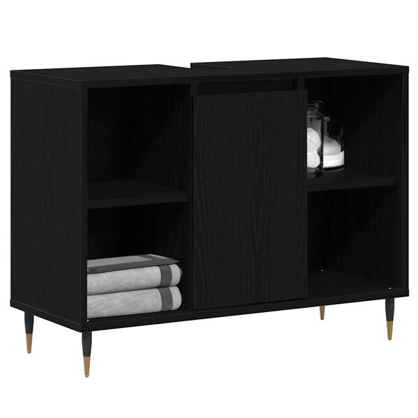 vidaXL Badezimmerschrank mit Tür Schwarz 80 x 33 x 60 cm Holzwerkstoff