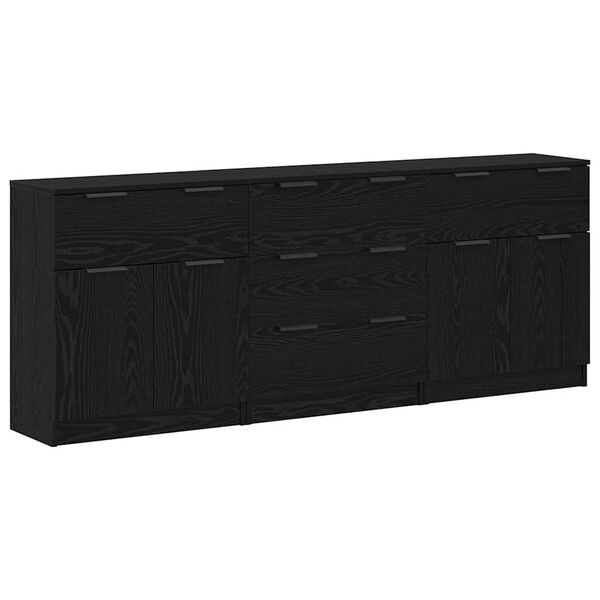 vidaXL Sideboard 3 pcs Schwarz Eichen-Optik 181 x 30 x 70 cm
