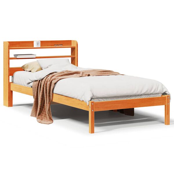 vidaXL Bettgestell mit Kopfteil ohne Matratze Wachsbraun 100x200 cm