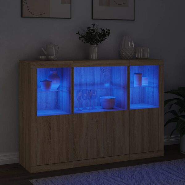 vidaXL Sideboards mit LED-Leuchten 3 Stk. Sonoma-Eiche Holzwerkstoff