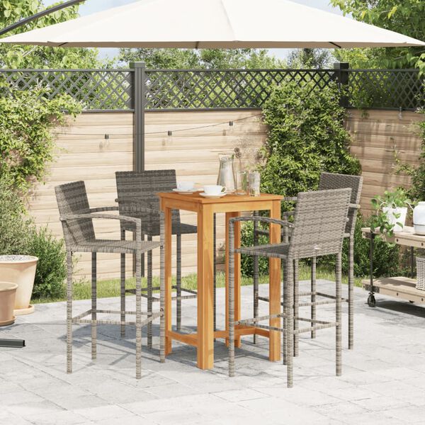 vidaXL 5-tlg. Gartenbar-Set Grau Massivholz Akazie und Poly Rattan