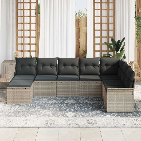 vidaXL Garten-Sofa-Set mit Kissen 8 pcs Hellgrau Poly Rattan