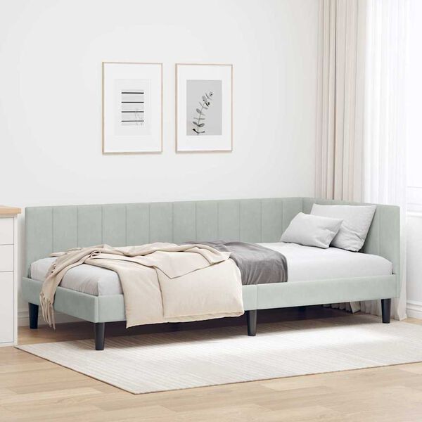 vidaXL Eckbettgestell mit Kopfteil Hellgrau 90 cm x 200 cm Samt