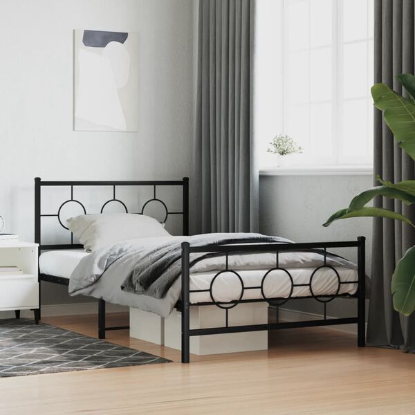 vidaXL Bettgestell mit Kopf- und Fu&szlig;teil Metall Schwarz 107x203 cm
