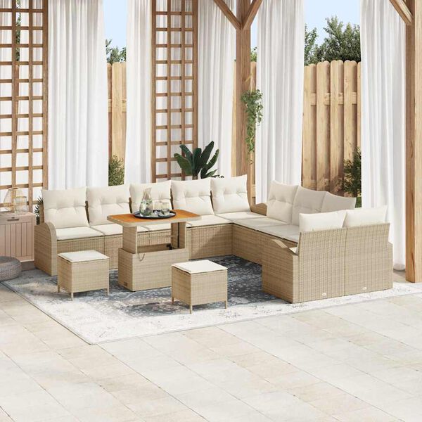 vidaXL Garten-Sofa-Set mit Kissen 13 pcs Beige Poly Rattan