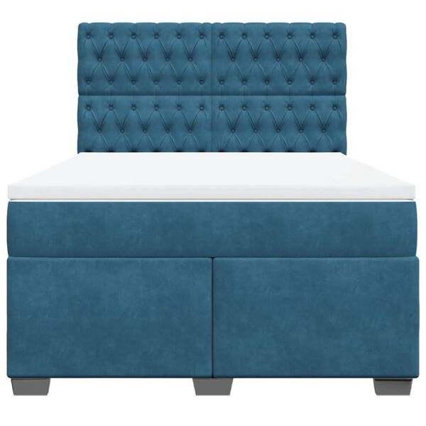 vidaXL Boxspringbett mit Matratze Blau 160x200 cm Samt