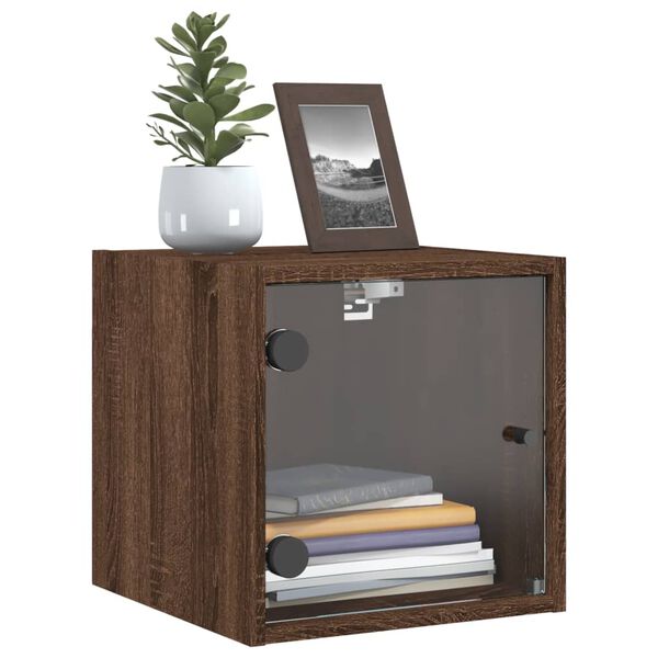 vidaXL Nachttisch mit Glast&uuml;r Braun Eichen-Optik 35x37x35 cm