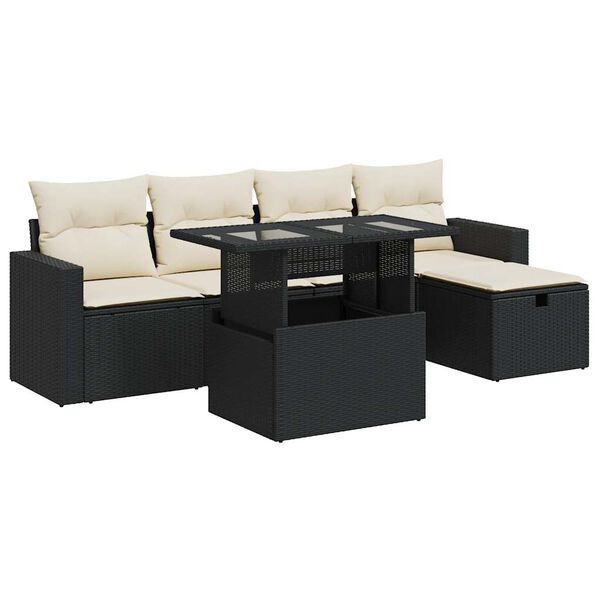 vidaXL 6-tlg. Garten-Sofagarnitur mit Kissen Schwarz Poly Rattan