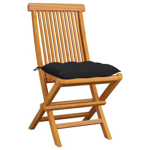 vidaXL Gartenst&uuml;hle mit Schwarzen Kissen 6 Stk. Massivholz Teak