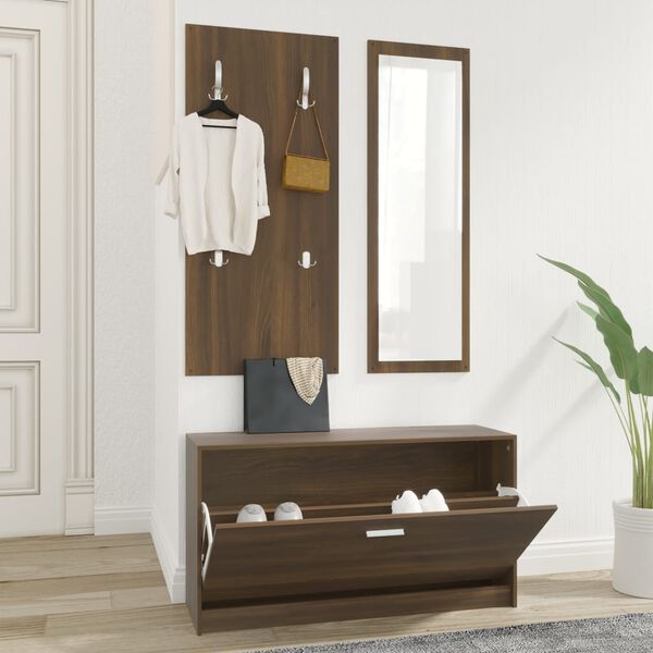 vidaXL 3-tlg. Flurm&ouml;bel-Set Braun Eichen-Optik Holzwerkstoff