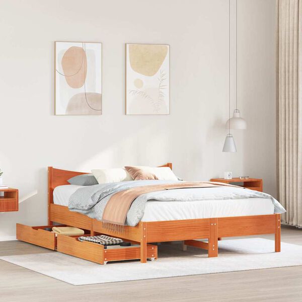 vidaXL Massivholzbett mit Schubladen Wachsbraun 150x200 cm Kiefer