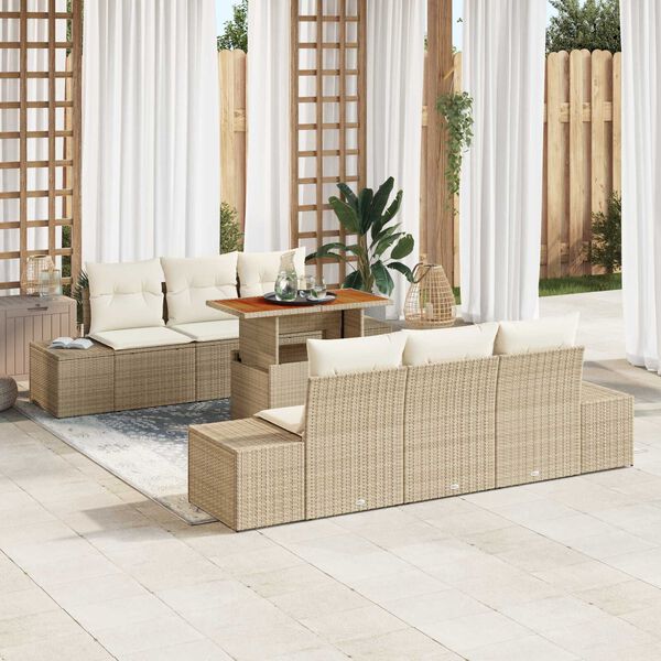 vidaXL Garten Essgruppe mit Kissen mit Kissen 7 pcs Beige und Creme