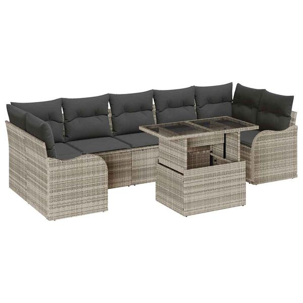 vidaXL Gartensofa-set mit Kissen 8 pcs Hellgrau und Grau Poly-Rattan