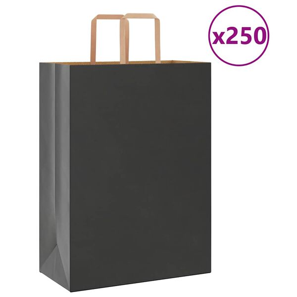 vidaXL Papiertragetaschen 250 Stk. mit Henkeln Schwarz 32x17x44 cm