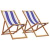 vidaXL Strandst&uuml;hle 2 Stk. Klappbar Blau Wei&szlig; Stoff und Massivholz
