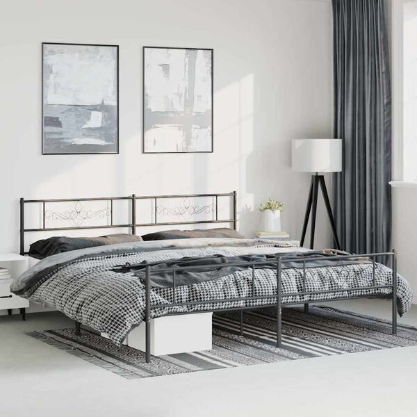 vidaXL Bettgestell mit Kopf- und Fu&szlig;teil Metall Schwarz 193x203 cm