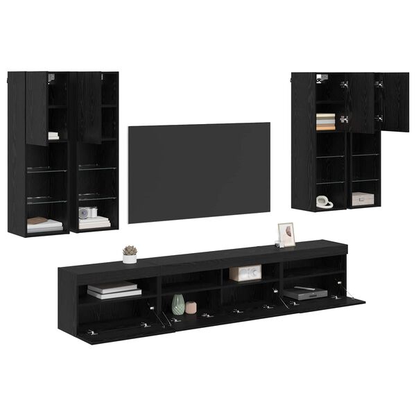 vidaXL TV-Wandschrank-Set mit LED-Lichtern 7 pcs Schwarz Eichen-Optik