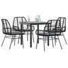 vidaXL 5-tlg. Garten-Essgruppe mit Kissen Schwarz Poly Rattan Glas