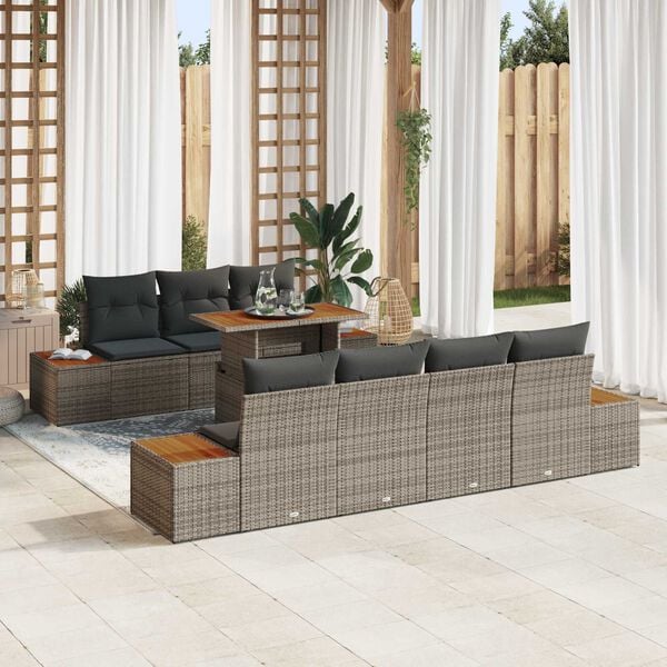 vidaXL Garten-Sofa-Set mit Speicher 8 pcs Grau Poly Rattan