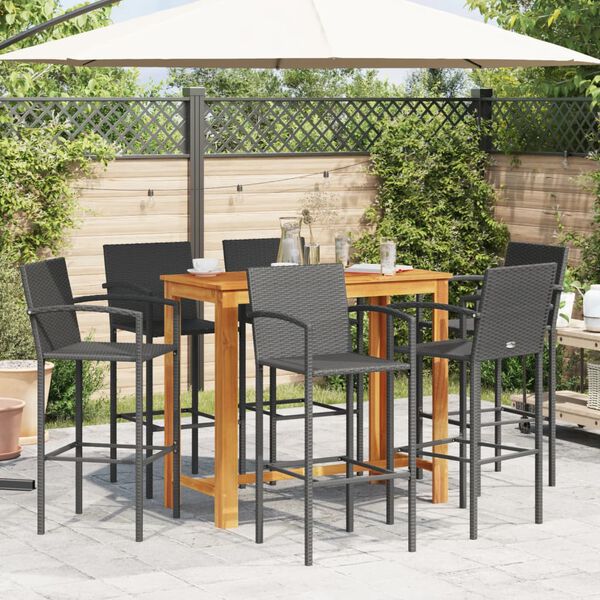 vidaXL 7-tlg. Gartenbar-Set Schwarz Massivholz Akazie und Poly Rattan