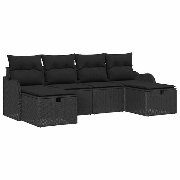 vidaXL Garten-Sofa-Set mit Kissen 6 pcs Schwarz Poly Rattan