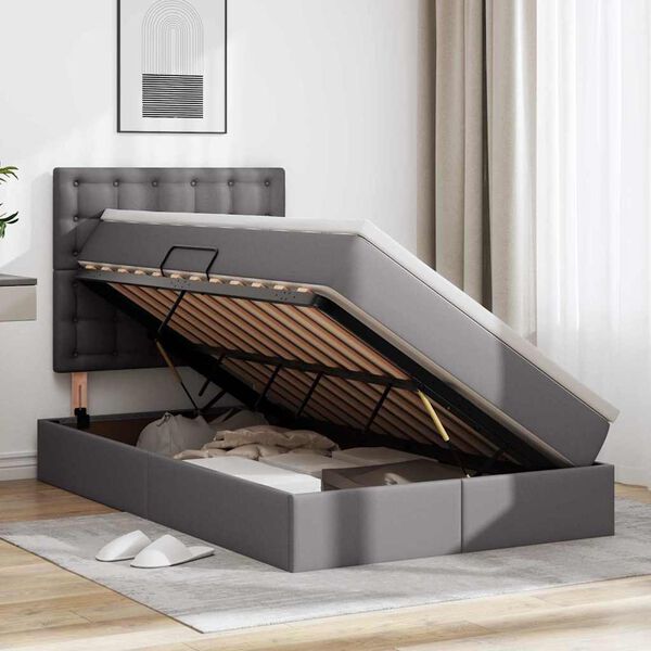 vidaXL Aufbewahrungsbett mit Matratze Grau 120 x 190 cm Kunstleder