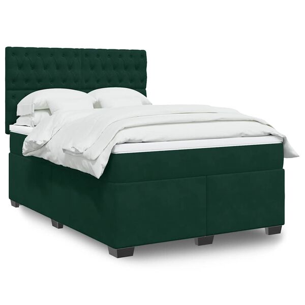vidaXL Boxspringbett mit Matratze Dunkelgr&uuml;n 160x200 cm Samt