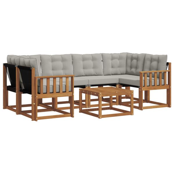 vidaXL Outdoor-Sofagarnitur mit Kissen 7 pcs Nat&uuml;rlich und Hellgrau