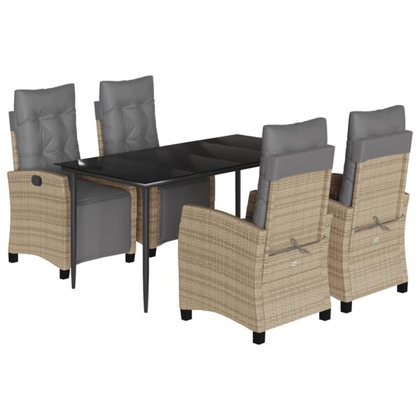 vidaXL 5-tlg. Garten-Essgruppe mit Kissen Beigemischung Poly Rattan