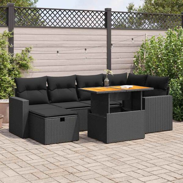 vidaXL 8-tlg. Garten-Sofagarnitur mit Kissen Schwarz Poly Rattan
