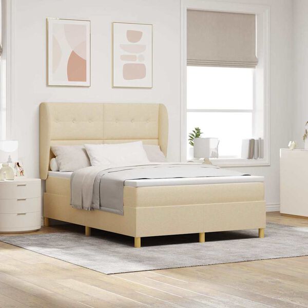 vidaXL Boxspringbett mit Matratze Dunkelgrau 90x190 cm Creme Stoff