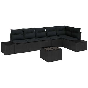 vidaXL Gartensofa-set mit Kissen 7 pcs Schwarz Poly-Rattan