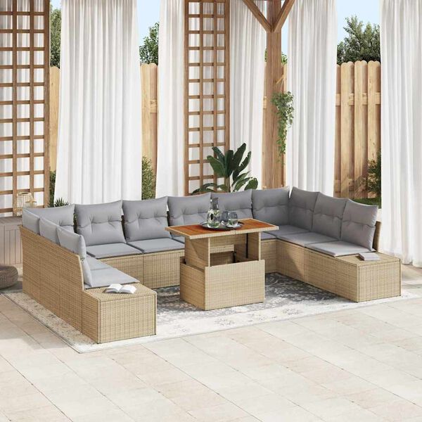 vidaXL Garten-Sofa-Set mit Kissen mit Kissen 11 pcs Beige und Grau