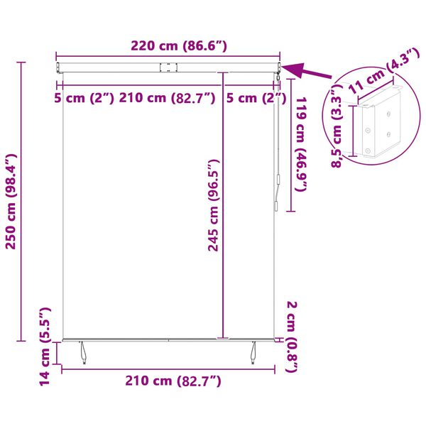 vidaXL Rollo Orange und Braun 200 x 250 cm Stoff und Aluminium