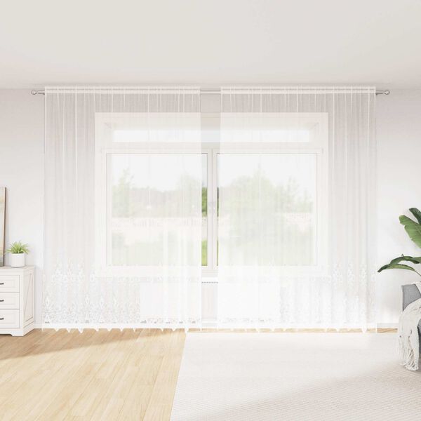 vidaXL Spitzenvorhang mit Vorh&auml;ngen Floral Wei&szlig; 300 x 300 cm Polyester