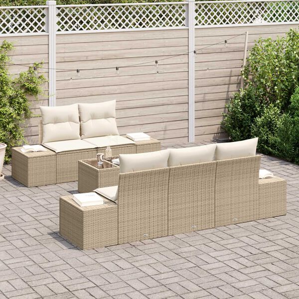 vidaXL Sofa Set mit Kissen Beige Poly Rattan