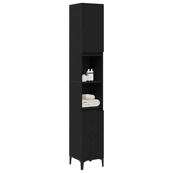 vidaXL Badezimmerschrank mit T&uuml;r Schwarz Eichen-Optik 30 x 30 x 190 cm