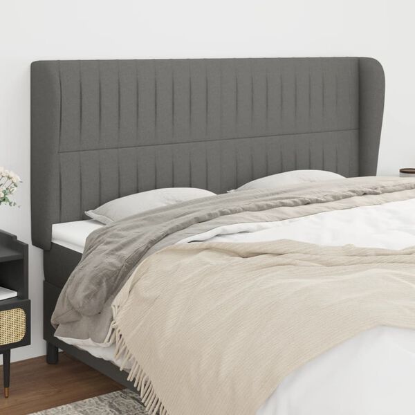 vidaXL Kopfteil mit Ohren Dunkelgrau 183x23x118/128 cm Stoff