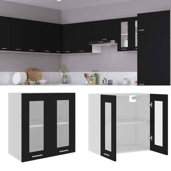 vidaXL H&auml;ngeglasschrank Lyon Schwarz 60x31x60 cm Holzwerkstoff