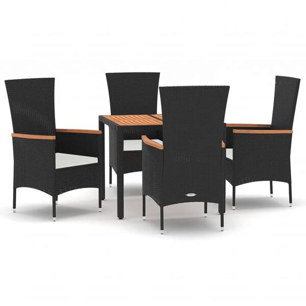 vidaXL 5-tlg. Garten-Essgruppe mit Kissen Schwarz Poly Rattan